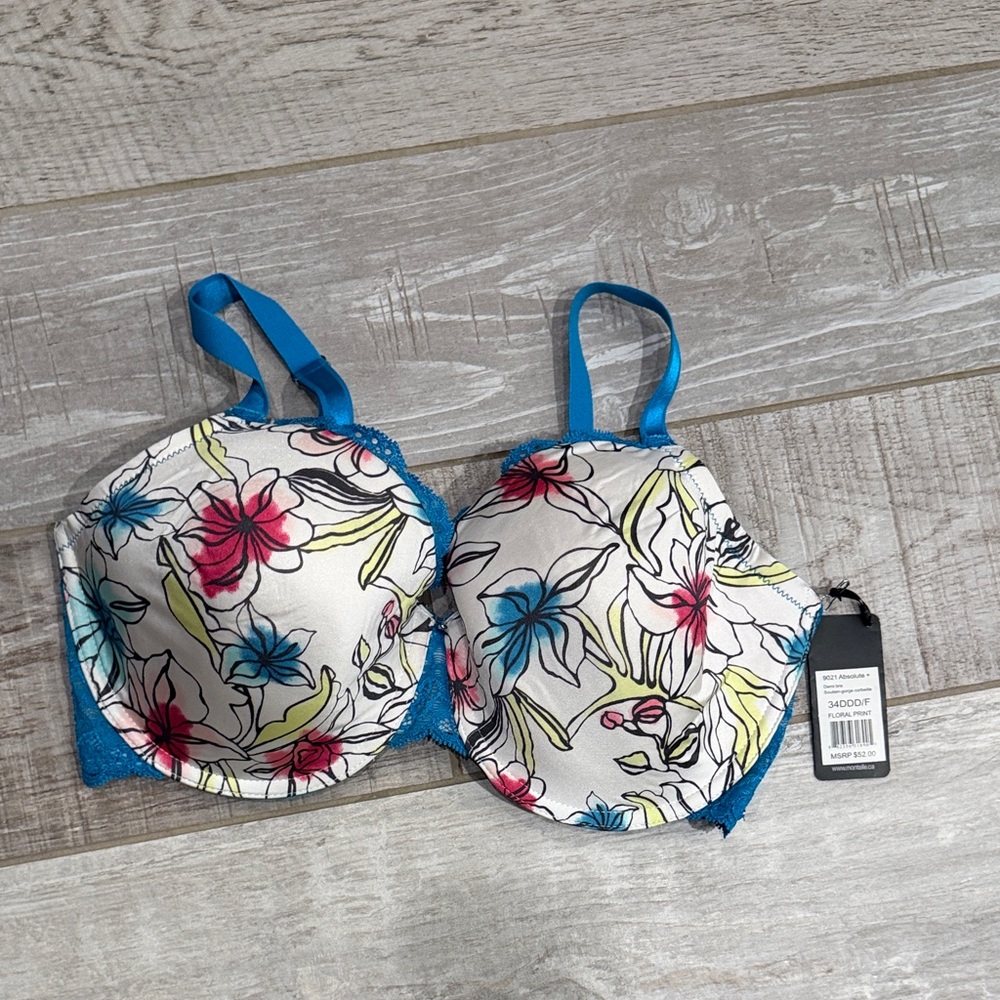 Floral Print Bra with Blue Accents